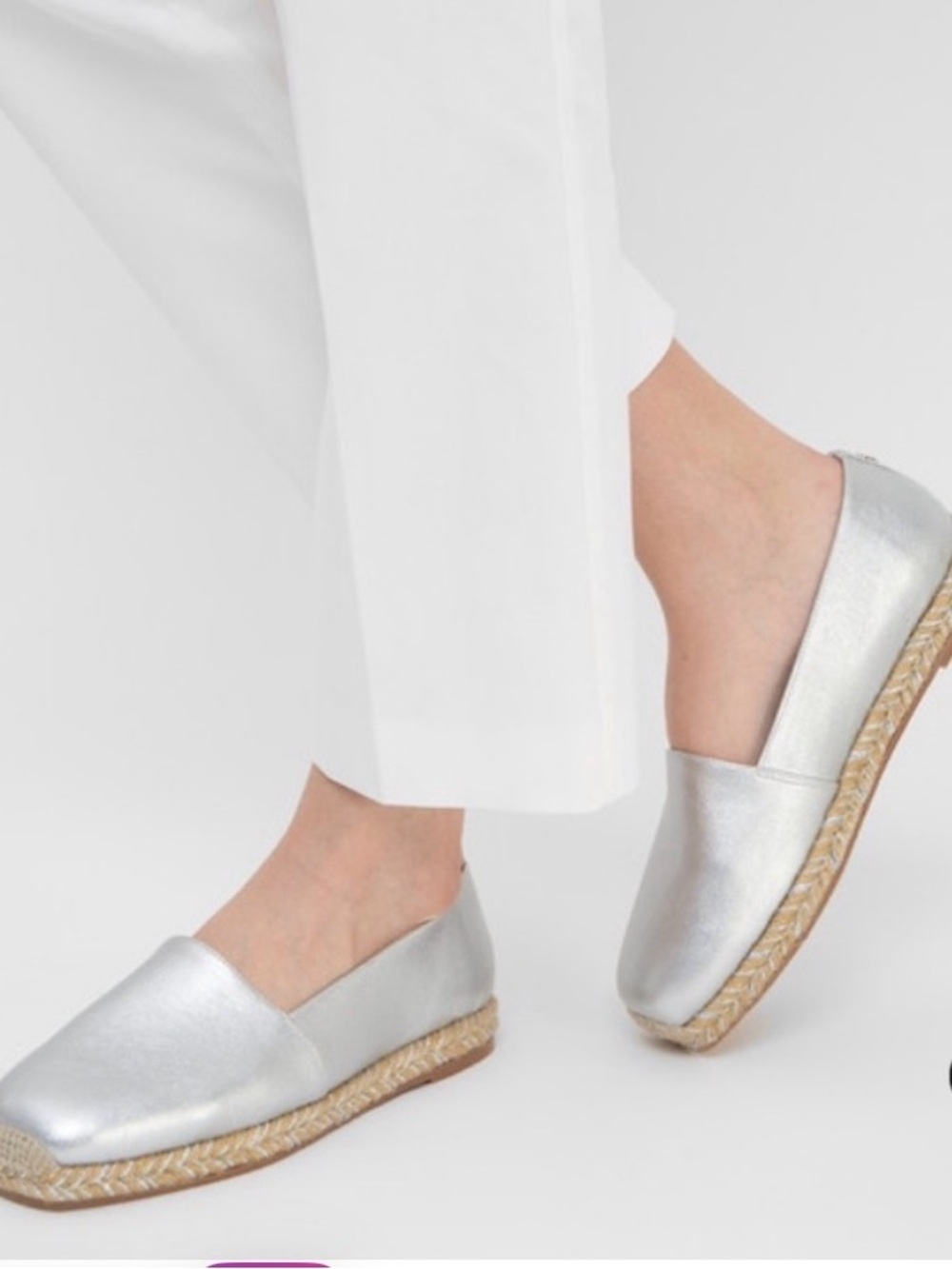 Stuart Weitzman Silver Metallic Espadrille Slip-Ons
